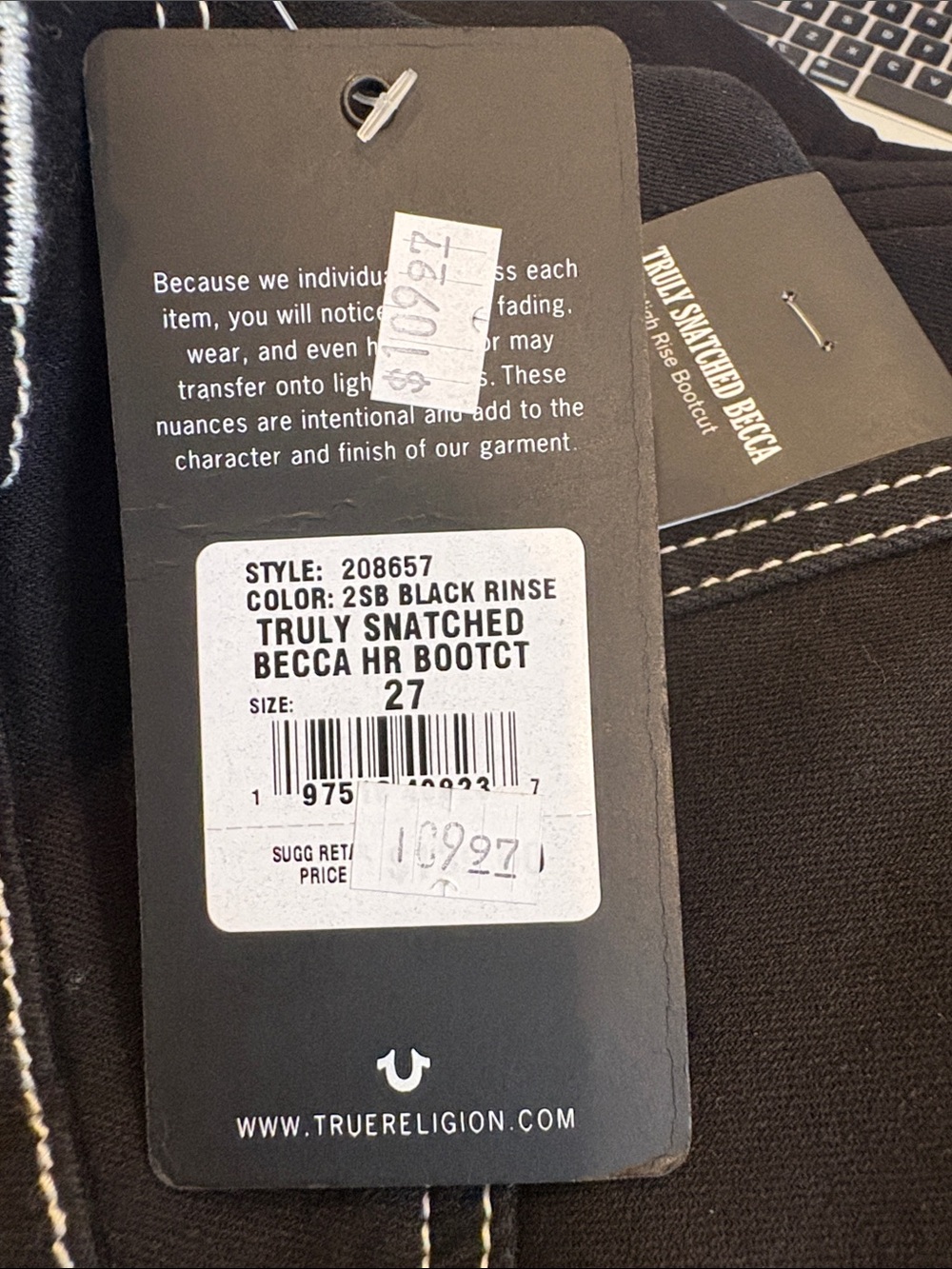 NWT Truly Snatched Becca High-Rise Bootcut Black Women's Jeans True Religion W27 - Picture 5 of 7